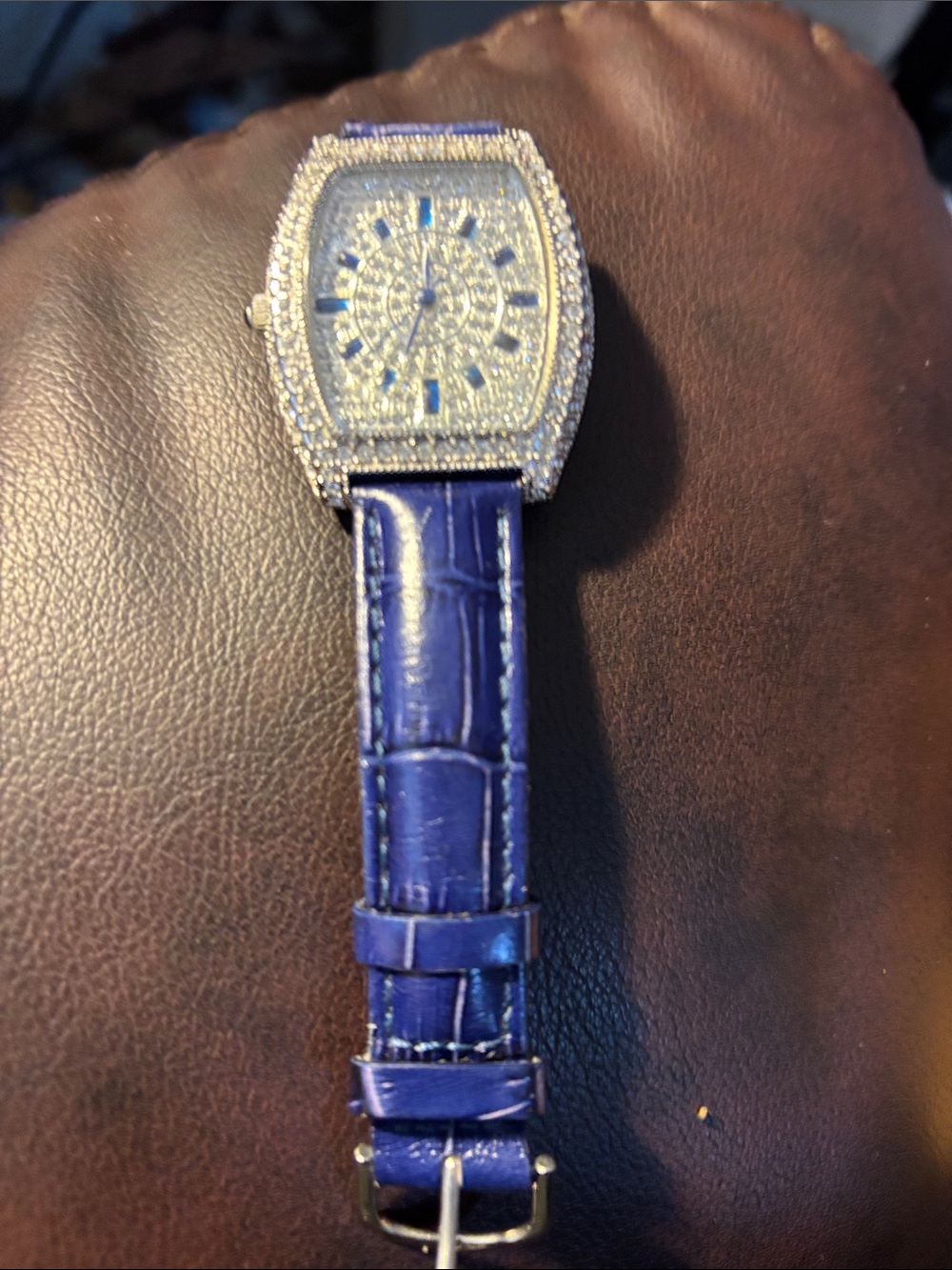 Adrienne Blue Leather Strap Crystal-Embellished Women's Watch